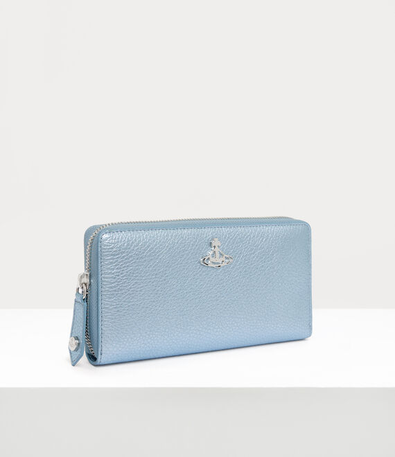 Vivienne Westwood grain leather zip round wallet light blue/silver hw